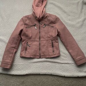 Pink Bomber Jacket with Hood and Cropped Design